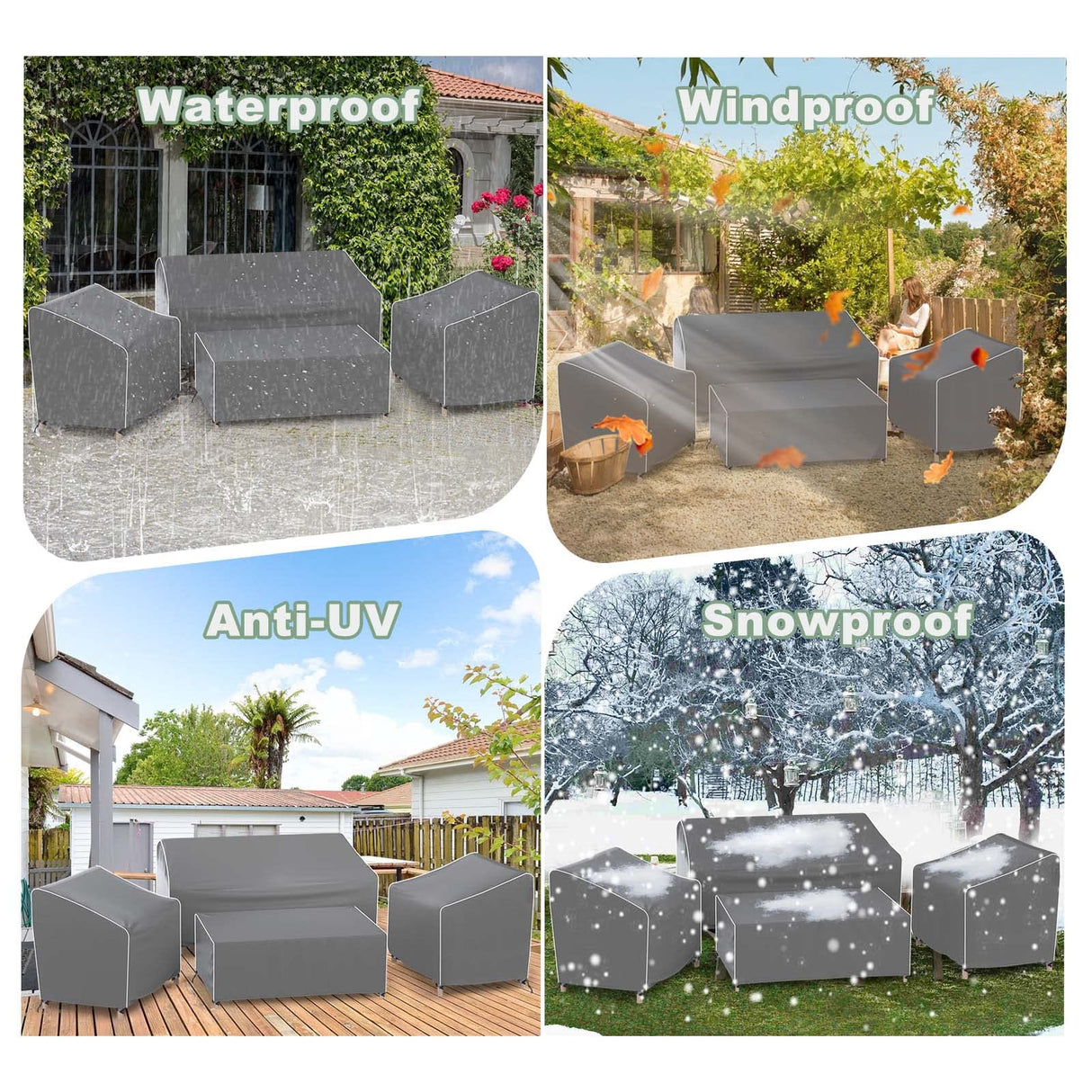 Outdoor Furniture Cover Waterproof, 4-Piece Patio Furniture Covers for 4 PCS Patio Outdoor Conversation Set, Included: Ourdoor Loveseat Cover, 2 Patio Chair Covers, Outdoor Coffee Table Cover-Grey Gasadar
