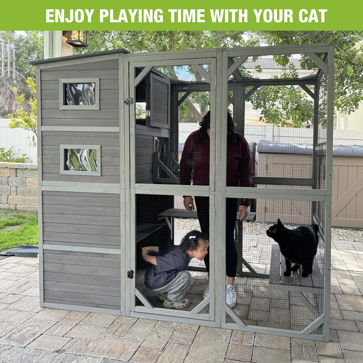 Cat House Catio Outdoor Cat Enclosure 76.8" Large Kitty Shelter for Cats Outdoor Patio,Large Weatherproof Cat Cage with Window,Resting Box GUTINNEEN