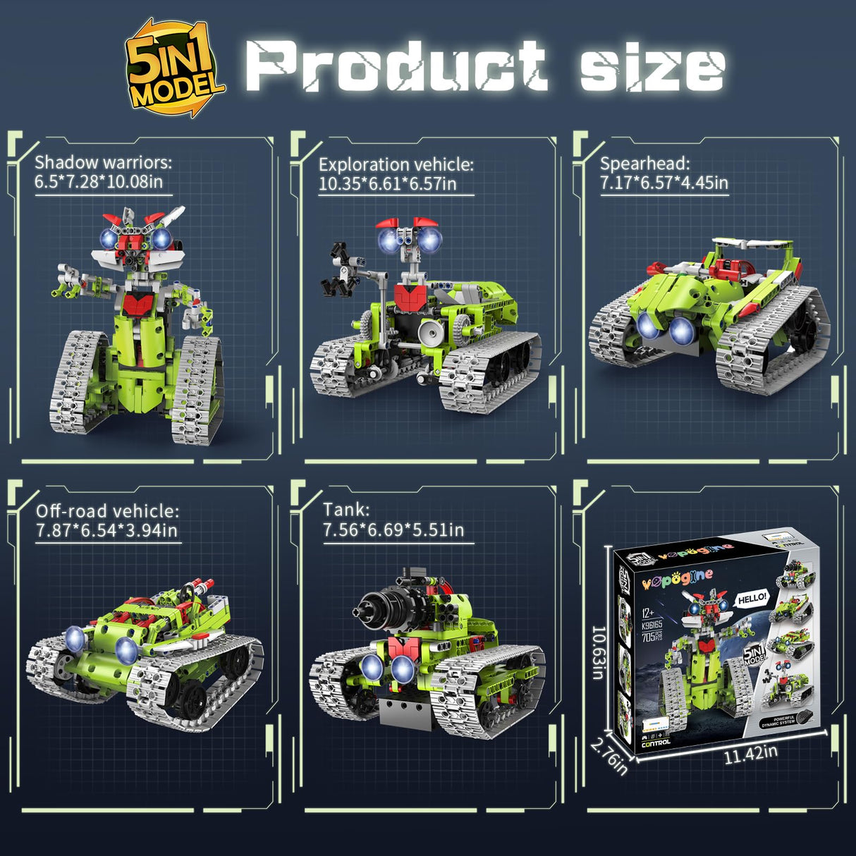 VOPOGLNE 5 in 1 STEM Robot Building Kit, APP & Remote Control Robotics Building Toys, 705 Pcs DIY Building Robot/RC Car/Tank with Light, Building Toy Gifts for Boys Girls Kids 8-16 Science Learning VOPOGLNE