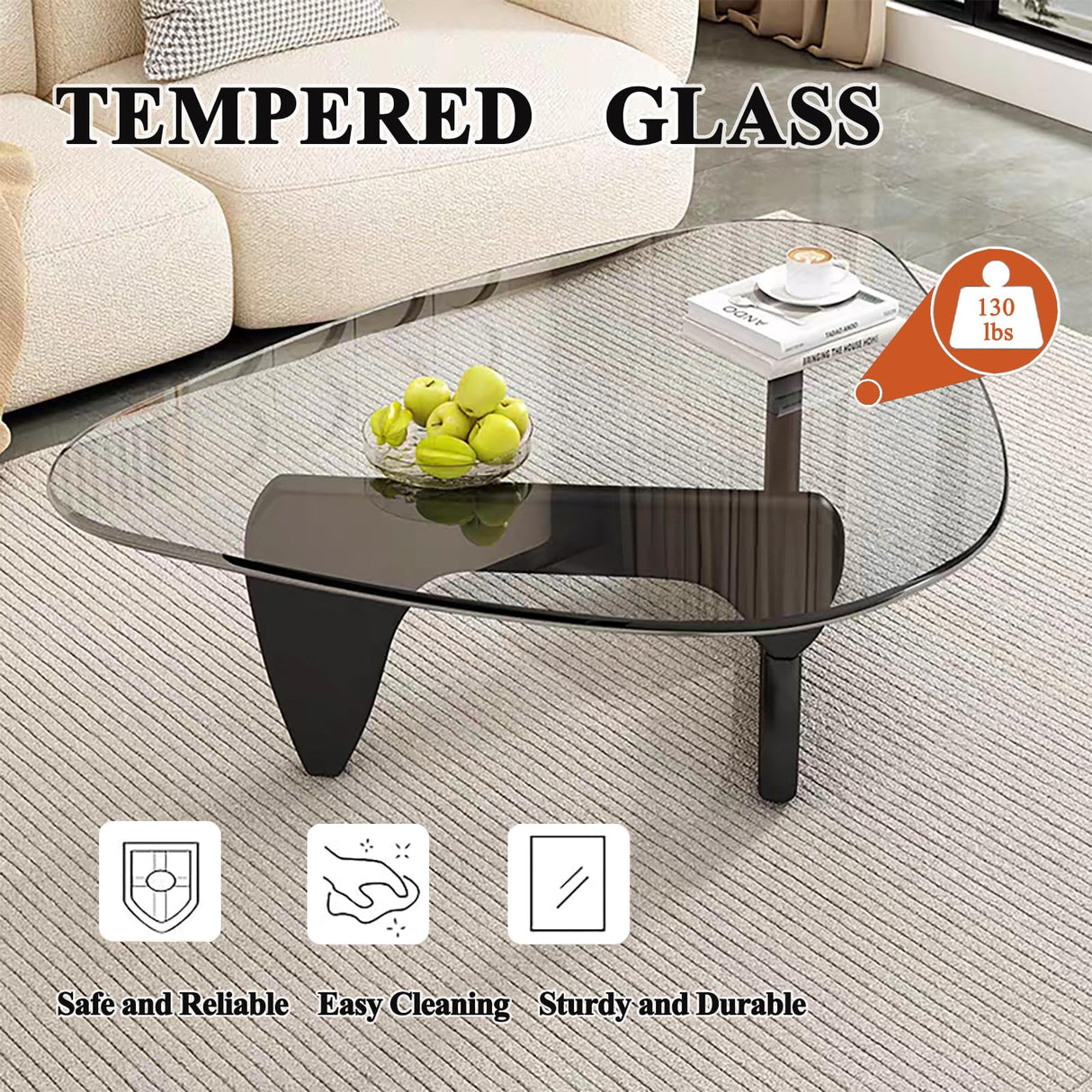Modern Glass Coffee Table, Mid Century Small Coffee Table, Coffee Table for Living Room,Suitable for Bedroom Living Room Reception Office Tables (Black/Transparent, Small) LZYFY