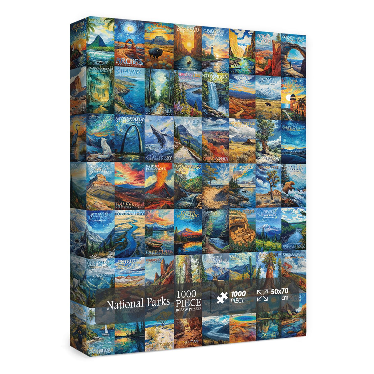National Parks Puzzle Art Puzzles for Adults 1000 Pieces, Painting Jigsaw Puzzles Van Gogh National Park Puzzles, Volcano Yellowstone Travel Puzzles for Adults Scenery Puzzle BBOLDIN