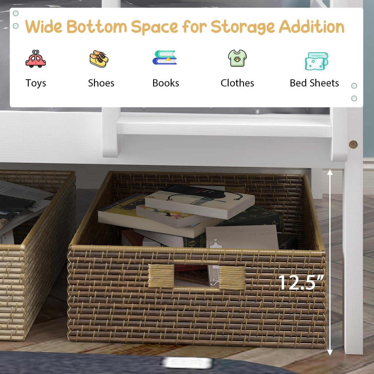 Giantex Bunk Bed Twin Over Twin White, Solid Wood Bunk Bed with Sturdy Ladder & 12 Inch Safety Guard Rails, Twin Size Wood Bed Frame for Dormitory, No Box Spring Needed, Bunk Beds for Kids Teens Giantex