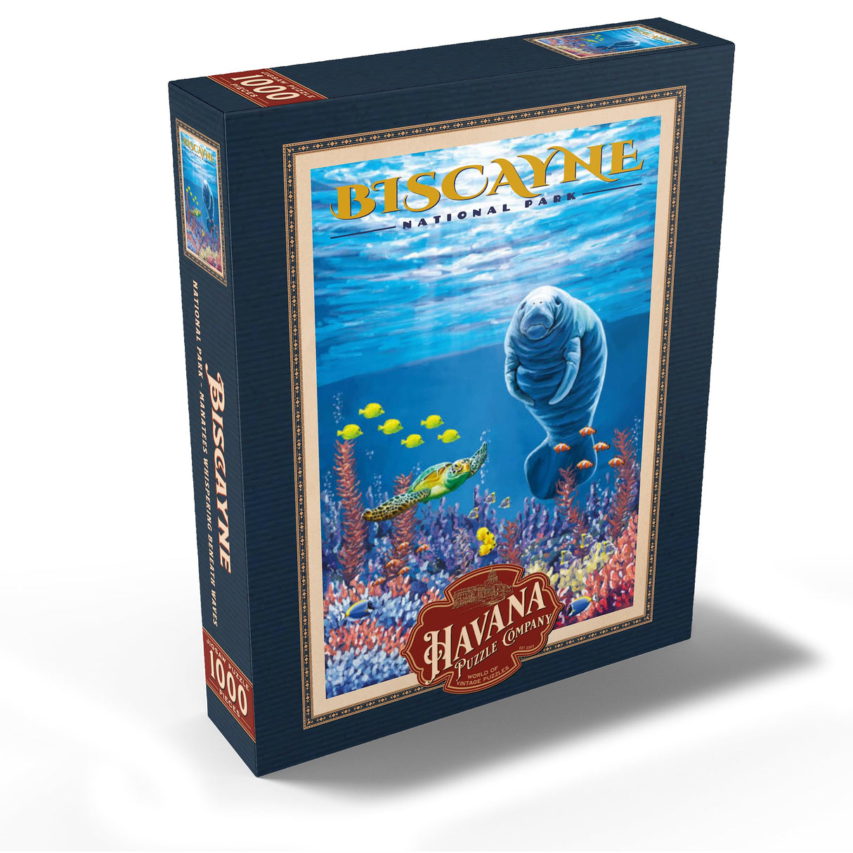 MyPuzzle Biscayne National Park - Manatees Whispering Beneath, Vintage Travel Poster - Premium 1000 Piece Jigsaw Puzzle for Adults MyPuzzle.com