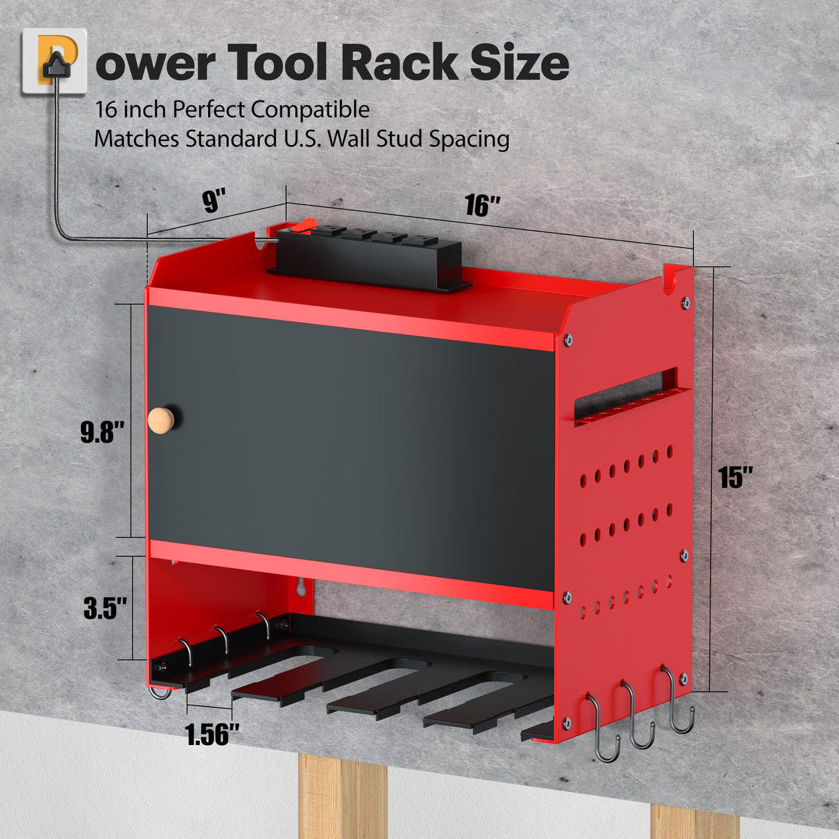 Spampur Power Tool Organizer Wall Mount with Charging Station,Garage Metal Cabinet 15 Min Quick Assembly & Max 150lb load with 6 Outlet Power Strip, 8 Slots Cordless Drill for Workshop/Shed/Tool Room Spampur