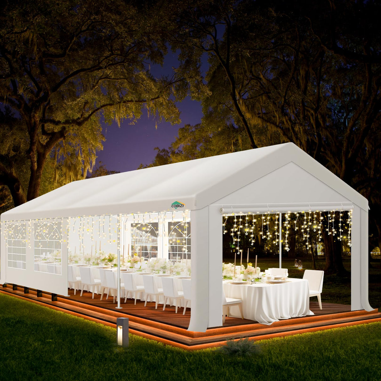 COBIZI 10x30 Party Tent Heavy Duty, 10x30 Tent Canopy with Removable Sidewalls & 4 Built-in Sandbag, Commercial Wedding Large Tent, UV 50+, Waterproof, White COBIZI