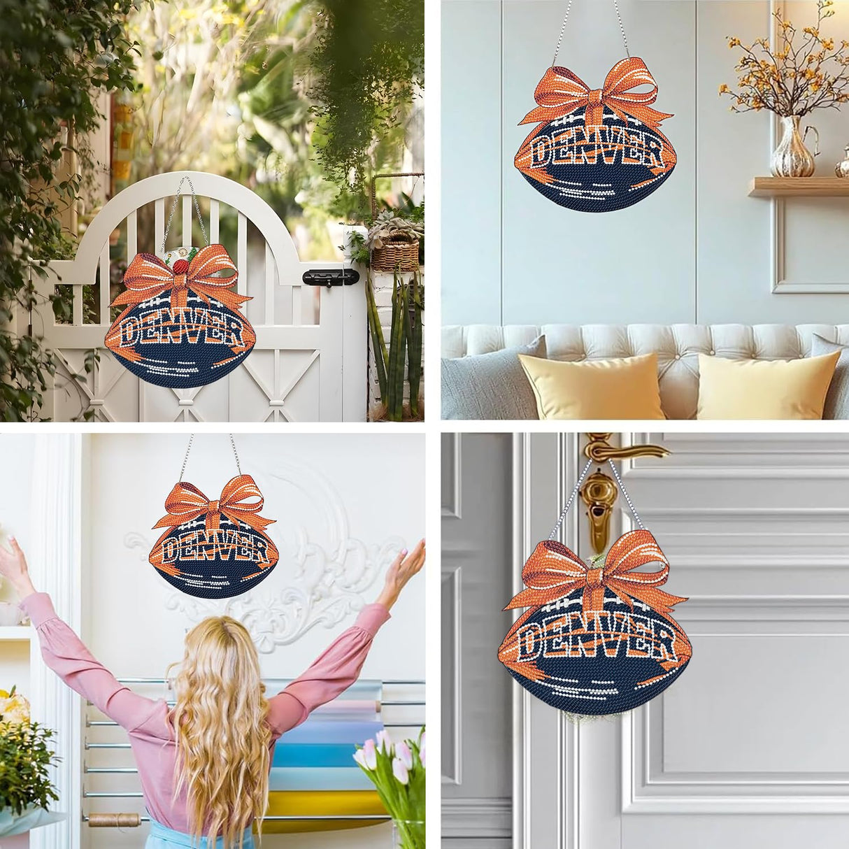 Rertcioph Football Diamond Art Hanging Kit for Adults, DIY Acrylic 5D Diamond Painting Hanging Ornament for Denver Home Wall Decor and Gift Rertcioph