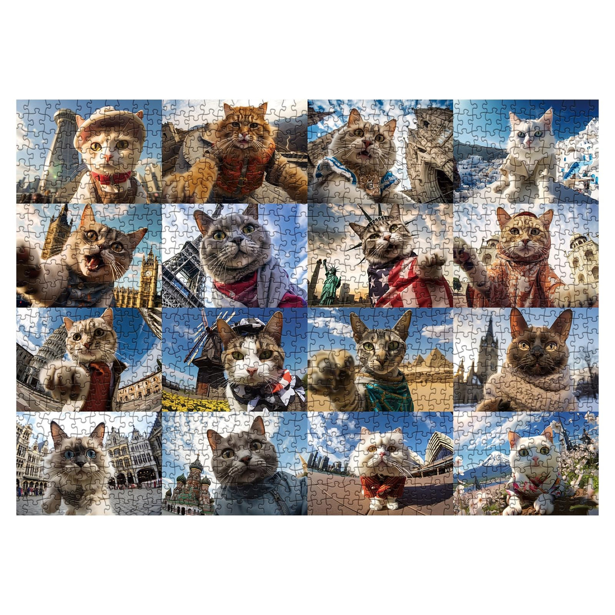 Funny Cat Puzzles for Adults 1000 Piece, Selfie Cat Animal Jigsaw Puzzle, Cat Travels Around The World Puzzle as Home Decor IdeaBazar