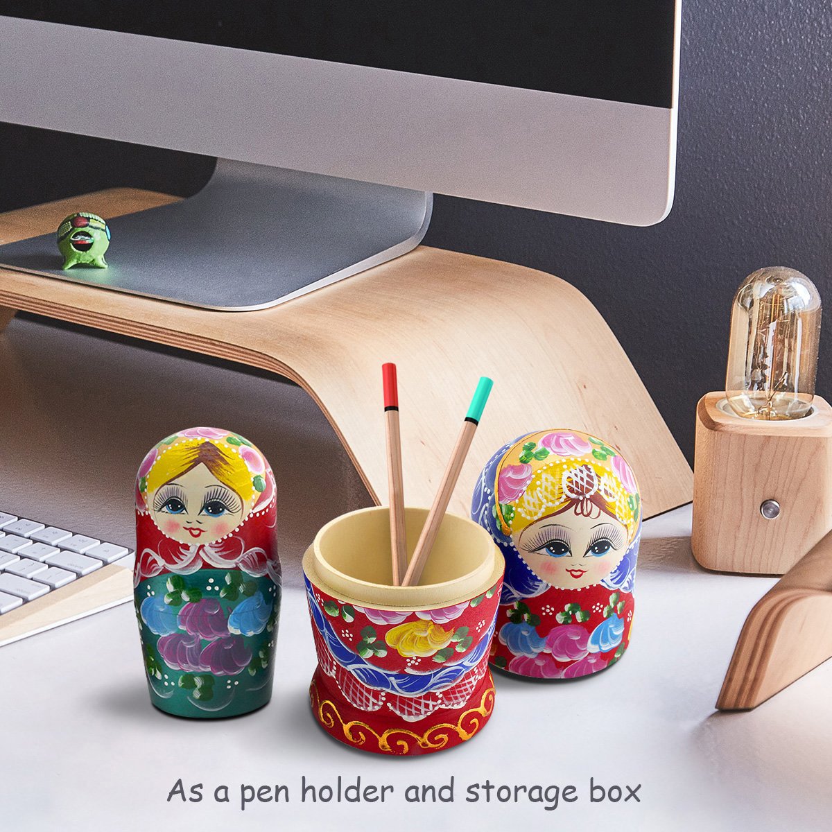 Starxing Russian Nesting Dolls Wood Matryoshka Stacking Set of 7 Handmade Toys for Children Kids Adults Easter Mother's Day Birthday Christmas Halloween Home Room Decoration Gift Starxing