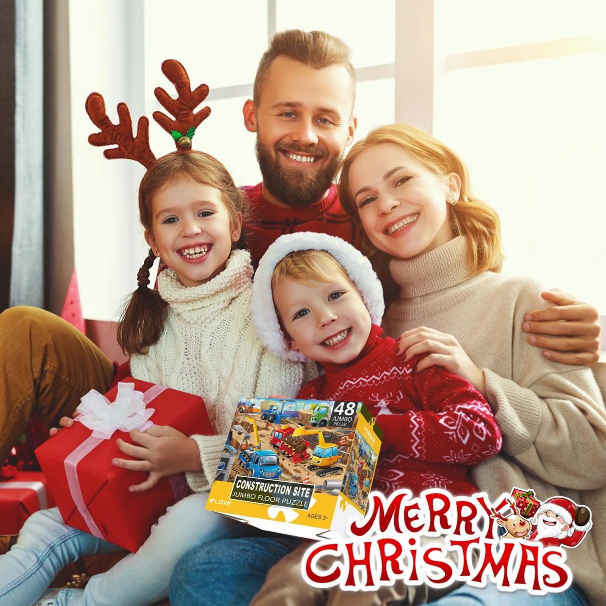 Jumbo Floor Puzzle for Kids,Construction Site Jigsaw Large Puzzles,48 Piece Construction Vehicle Puzzle for Toddler Ages 3-5,Children Learning Preschool Educational Toys,Gift for 4-8 Years Old IFLOVE