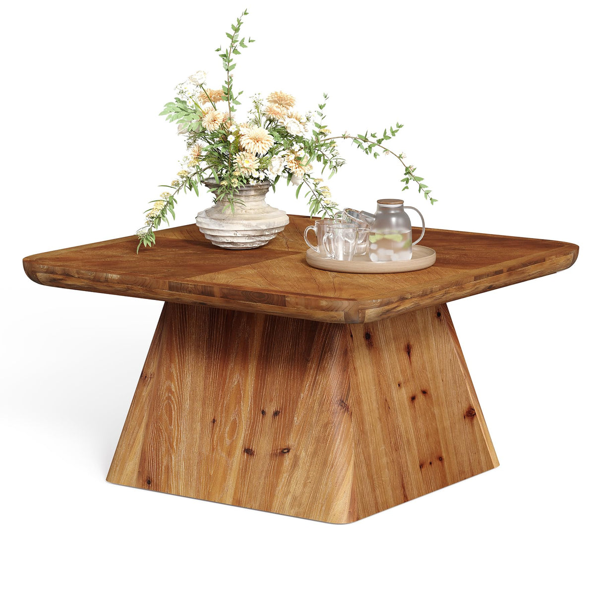 LITTLE TREE Vintage Solid Wood Coffee Table, 31.5" Square Coffee Table for Living Room, Classic Living Room Center Tables, Brown Modern Design Home Furniture LITTLE TREE