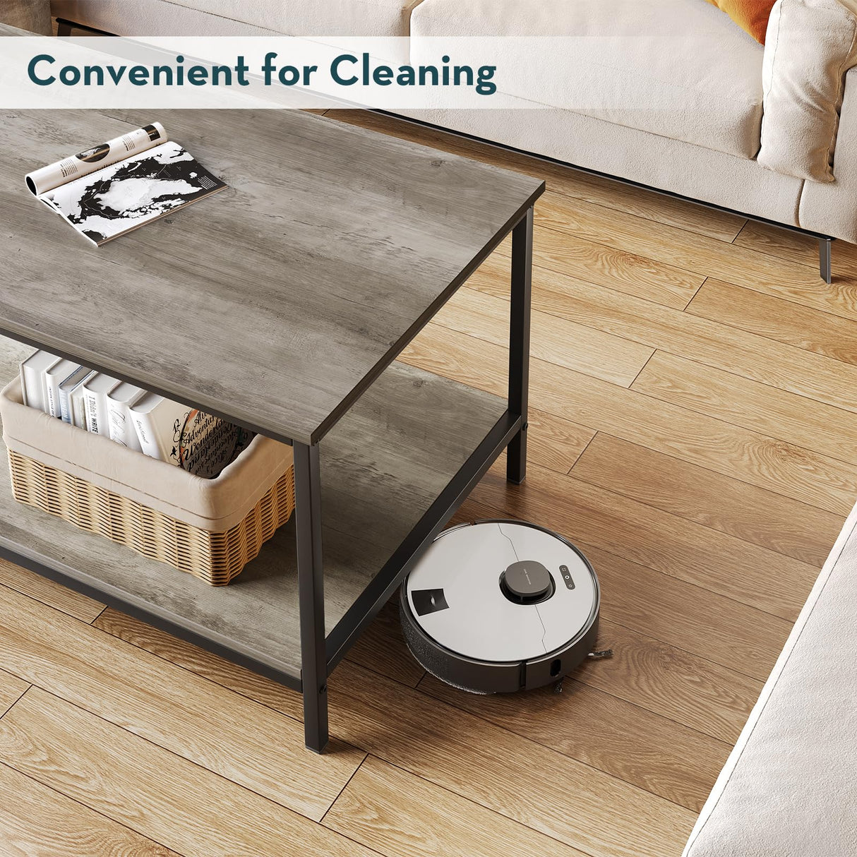 SAYGOER 2-Tier Coffee Table for Living Room Farmhouse Style Center Table with Storage Shelf Rectangle Wood Table for Large or Small Spaces Apartment Home Office, Easy Assembly Gray Wash SAYGOER