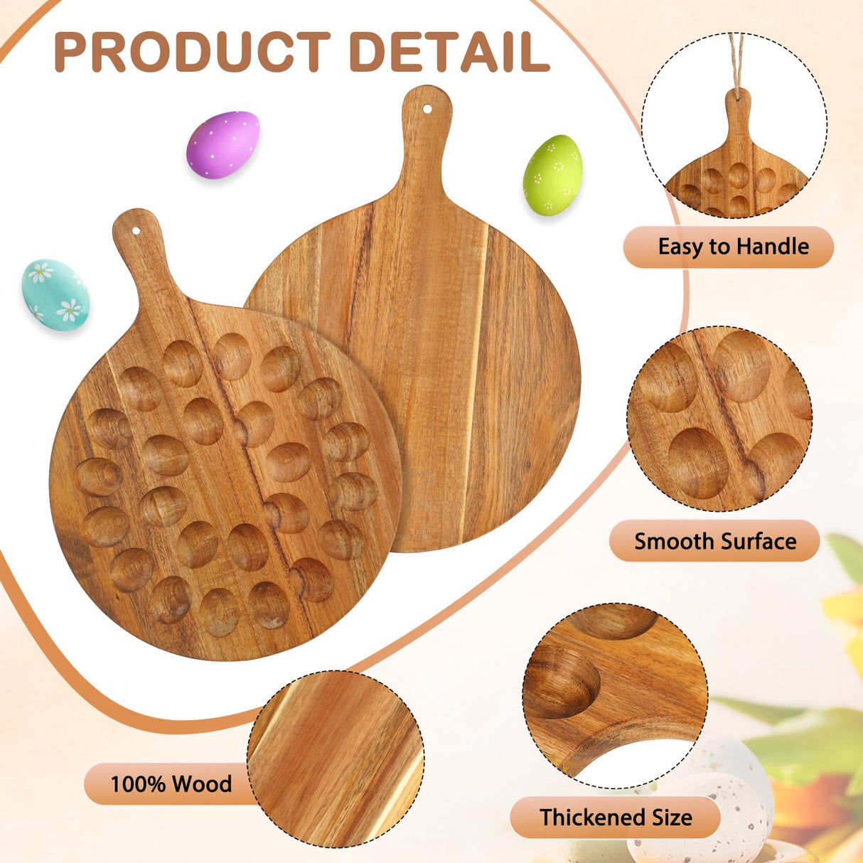 Reversible Wood Deviled Egg Platter Charcuterie Board, 24 Slots Deviled Egg Tray with Injector Piping Tool Silicone Spatula Piping Bag for Easter Party Essentials (16.7''x12.6''x0.78''. 24 slots) FACULX