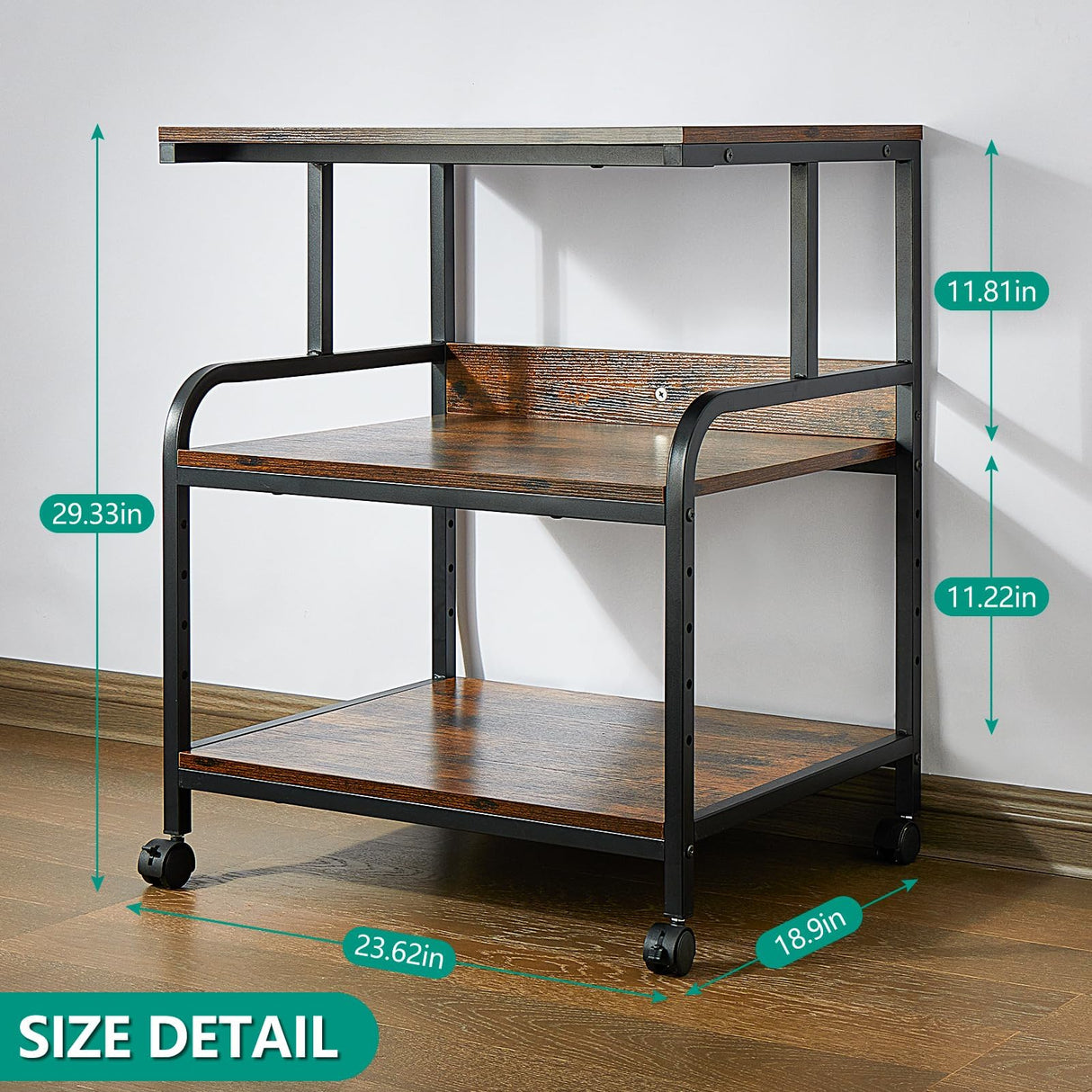 jarrvz Large Printer Stand, Removable and Fixed Printer Stand, Large Fax Machine Printer Stand, Laser Printer Stand, Printer Stand with Storage Space, Scanner Office Rolling Carriage, Retro Brown jarrvz