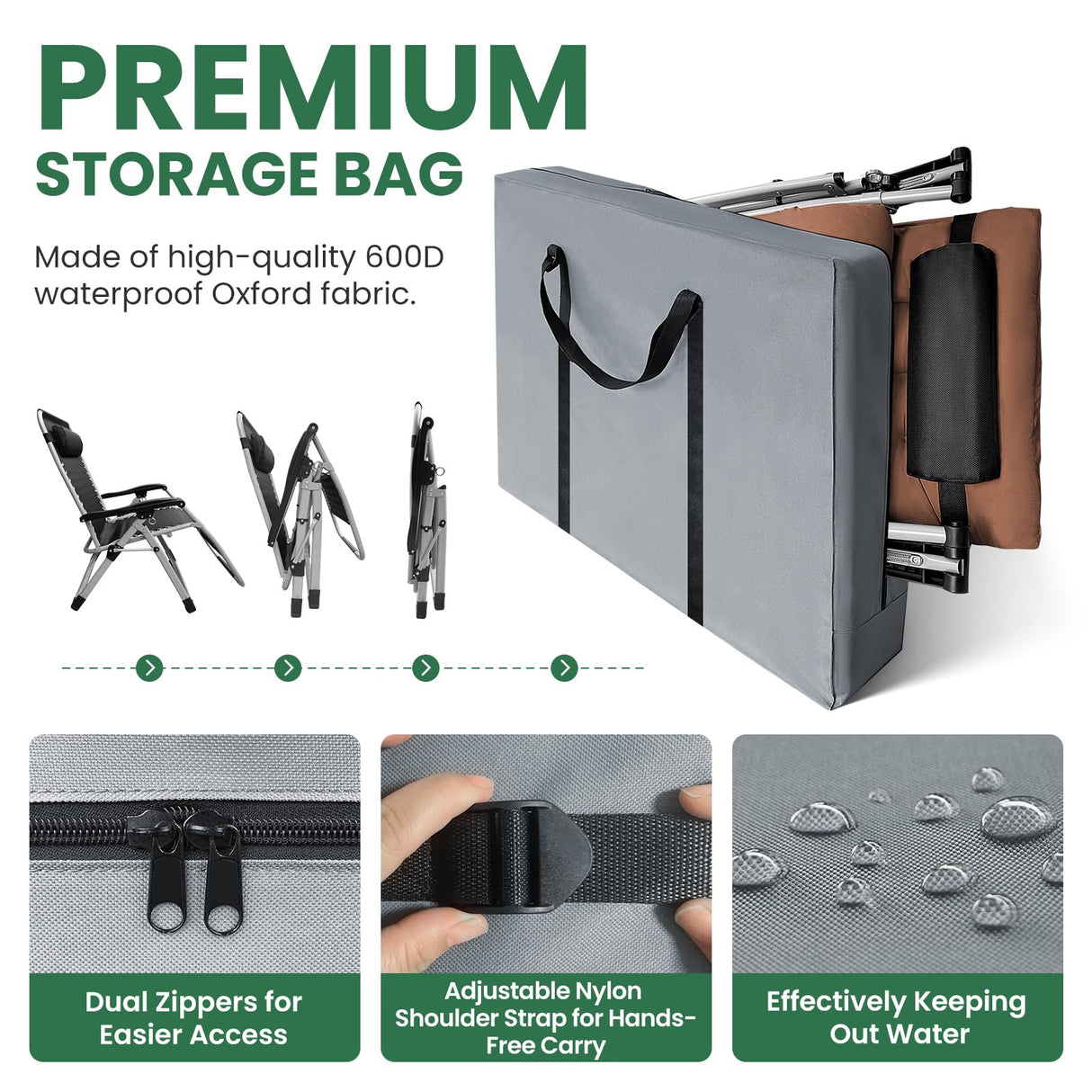 YOMIFUN Oversized Zero Gravity Chair, XL lounge Chair 29” Width, Padded Reclining Camping Chair W/Removable Cushion & Adj Headrest, Storage Bag, Footrest Cushion, Cup Holder, For Indoor Outdoor, Brown YOMIFUN