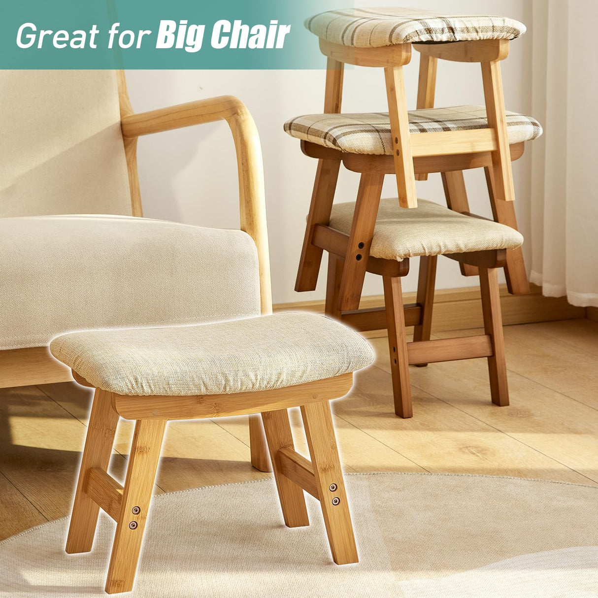 viewcare Foot Stools Ottoman, Small Foot Stool Ottoman, and Footstool, Wooden Foot Stool, Sofa Footrest Extra Seating for Living Room Entryway Office viewcare