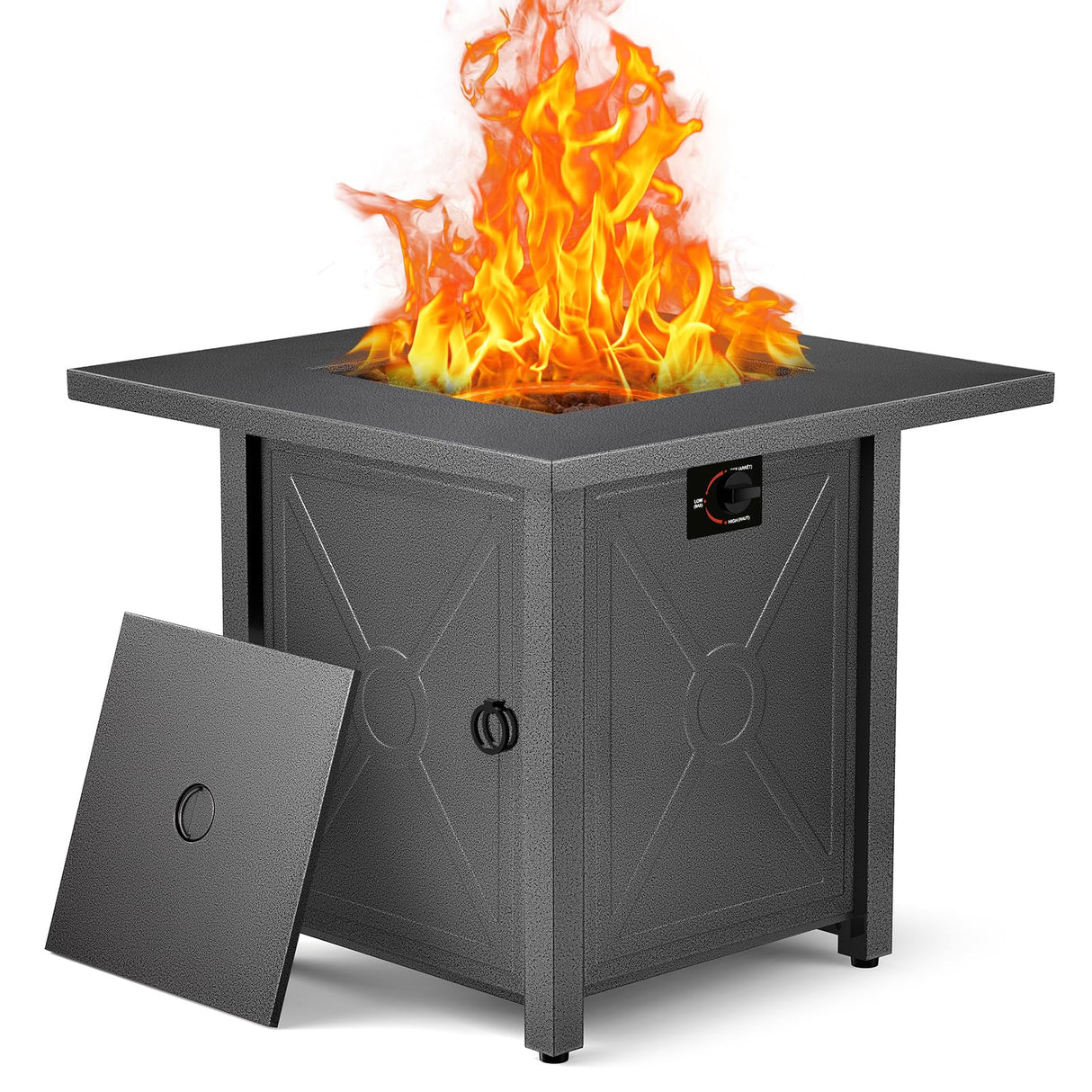 ZAFRO 28" Fire Pit Table, 40000 BTU Propane Fire Pit Table with Lid,Rain Cover and 3 Pounds Lava Stones for Outdoor Backyard, Courtyard ZAFRO