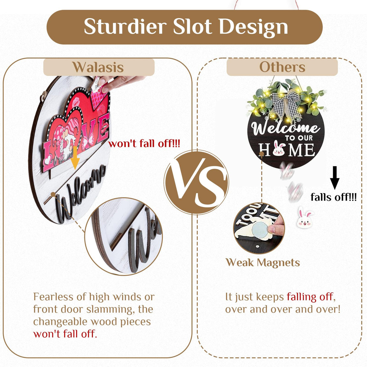 Walasis Welcome Sign for Front Door: 13pcs Interchangeable Christmas Winter Decor - Housewarming Gifts for New Home Seasonal Wreaths Outdoor Holiday All Season Decorations Walasis