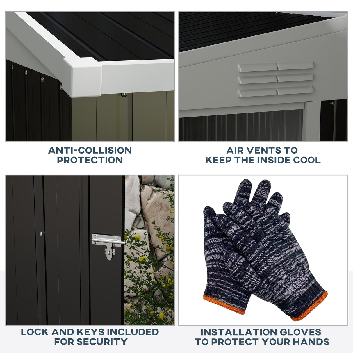 Outsunny 4' x 7.7' Metal Outdoor Storage Shed, Lean to Storage Shed, Garden Tool Storage House with Lockable Door and 2 Air Vents for Backyard, Patio, Lawn, Dark Gray Outsunny