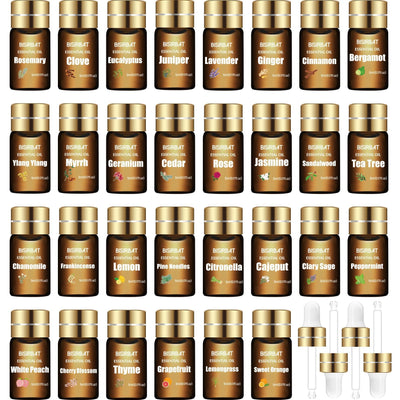 BISIRBAT Essential Oils Set-30 Scents for Diffuser, Air Freshening,Aromatherapy,Massage, Candle&Soap Making, Laundry