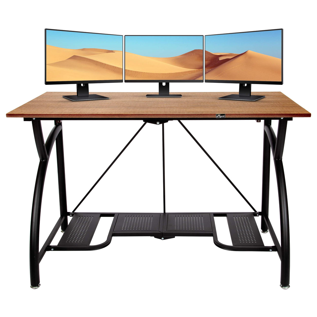 Origami Folding Computer Desk for Office Study Students Bedroom Home Gaming and Craft - Space Saving Foldable Desk Table, Fits Dual Monitors and Laptop, Collapsible, No Assembly Required (Wood, Large) Origami