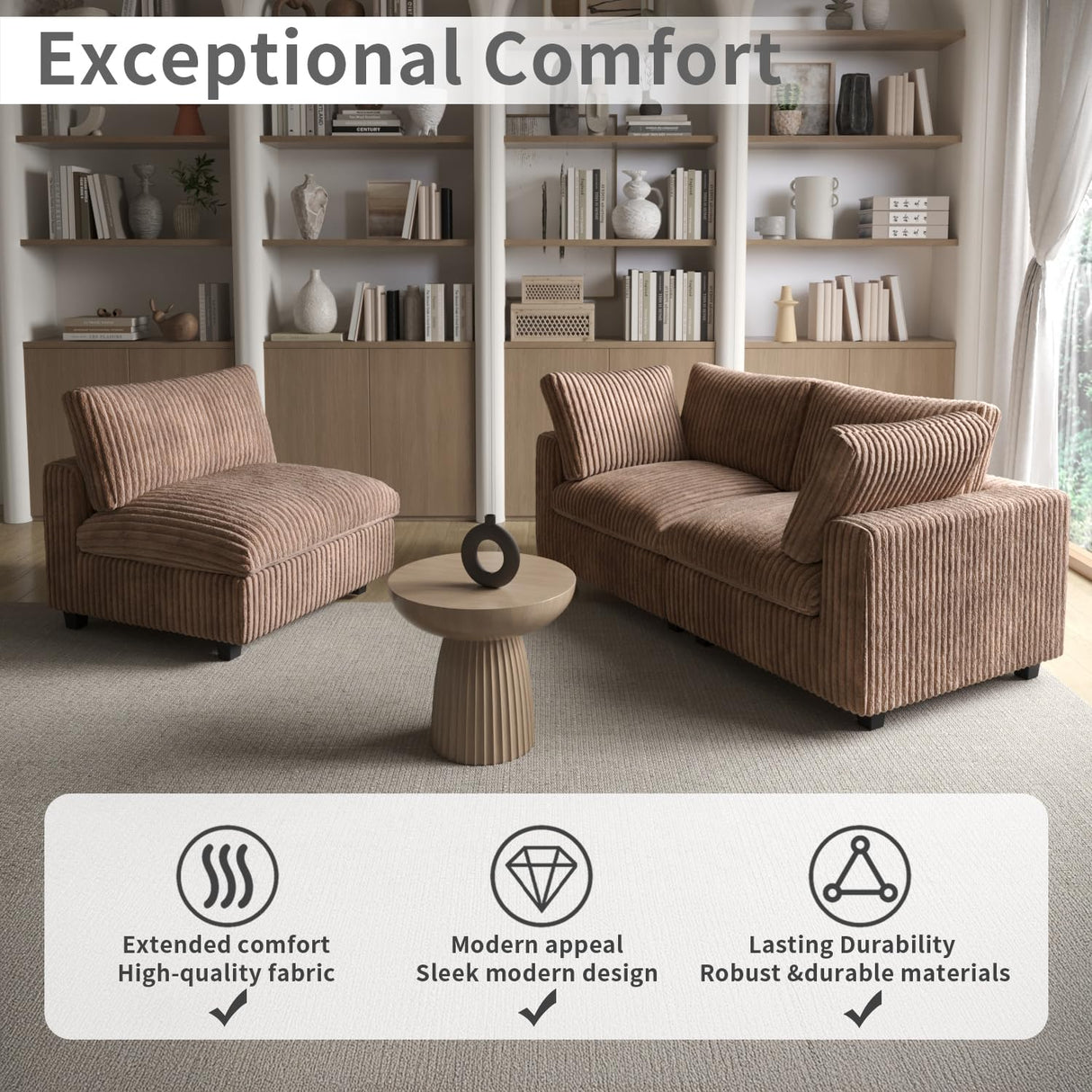 WJShome Cloud Couch Modular Sectional Sofa,118" Oversized U Shaped Couch with Ottoman,5 Seater Convertible Sofa,Comfy Plush Couches for Living Room,Covers Washable&Replaceable (Brown) WJShome