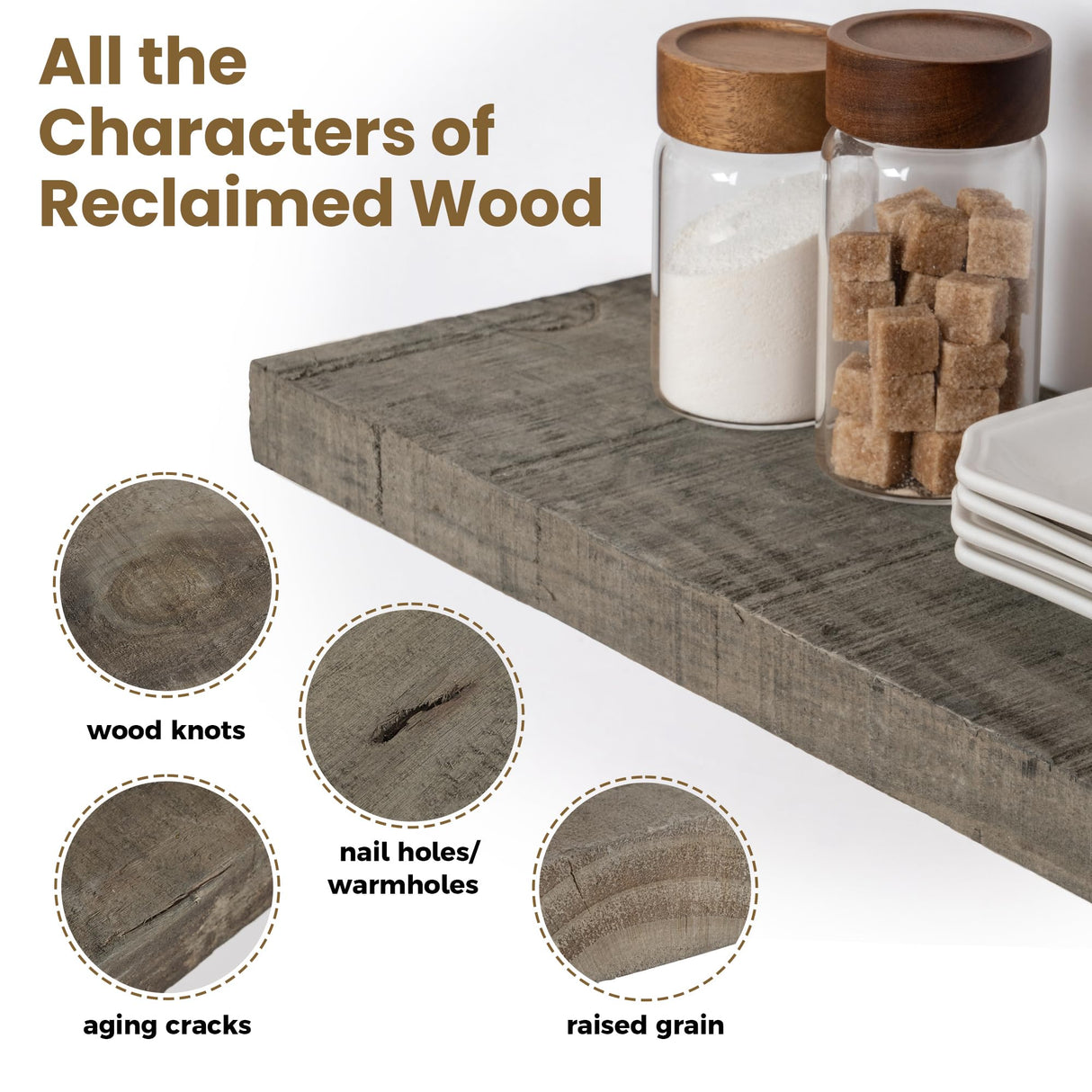 FLYJOE Floating Shelves | 8" Deep Rustic Reclaimed Barnwood Wall Hanging Shelves with Invisible Heavy-Duty Metal Bracket | Wall Mounted | Farmhouse Style | 36 inches, 2 PCs, Distressed Grey FLYJOE