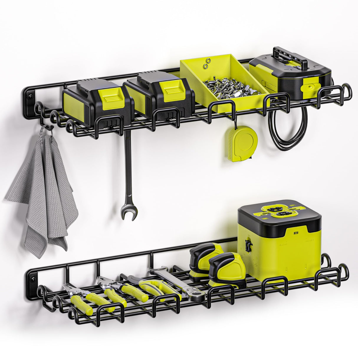 Garage Wall Shelf 2 Pack 16.5"x7.1" & Max Load 50 lbs Wall Mount Heavy Duty Metal Shelves Mesh Storage Rack for Garage, Office, Basement, Wall Cabinet and Kitchen Suitable for Garage/Closet/Laundry Amoowis