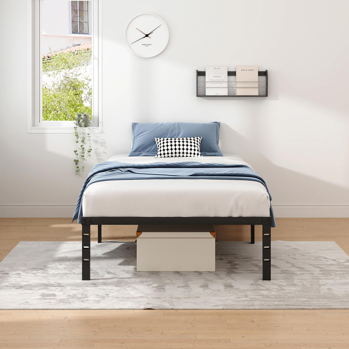 NEW JETO Metal Bed Frame,Twin Size Bed Frame with Storage Space,Heavy Duty Sturdy Mattress Foundation,Easy Assembly,No Box Spring Needed, Black,14 Inch,Twin NEW JETO