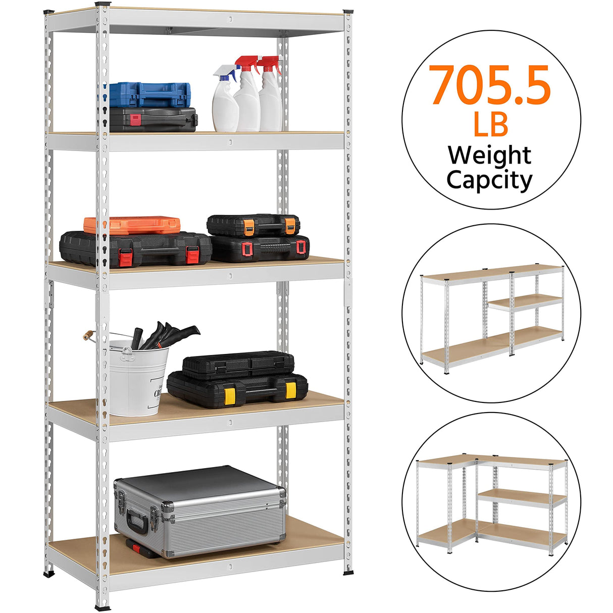 Topeakmart 5-Tier Utility Shelves, Metal Storage Shelves Garage Shelving Unit Adjustable Garage Storage Shelves Storage Racks Heavy Duty Shed Topeakmart