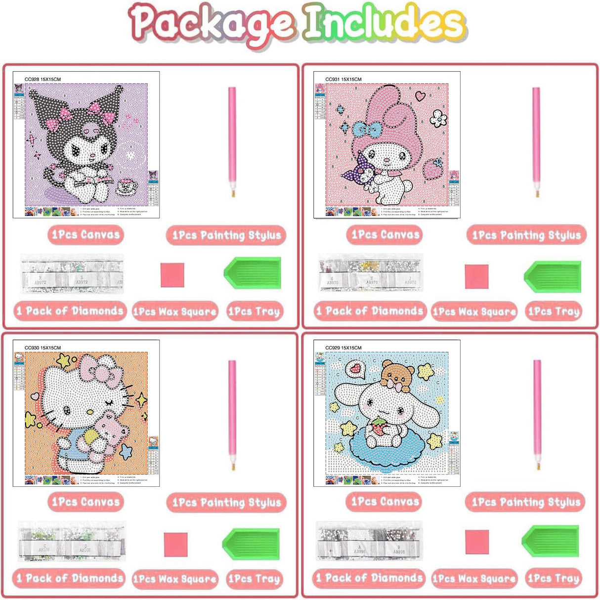 Sretoul 4 Pack Cartoon Diamond Art Kits for Kids - Kid Diamond Art Painting Kit Cartoon, Cute Gem Arts for Kids Ages 4 6 8 12, DIY Crystal Gem Kits for Children Girls Boys Gifts (6x6 inch) Sretoul