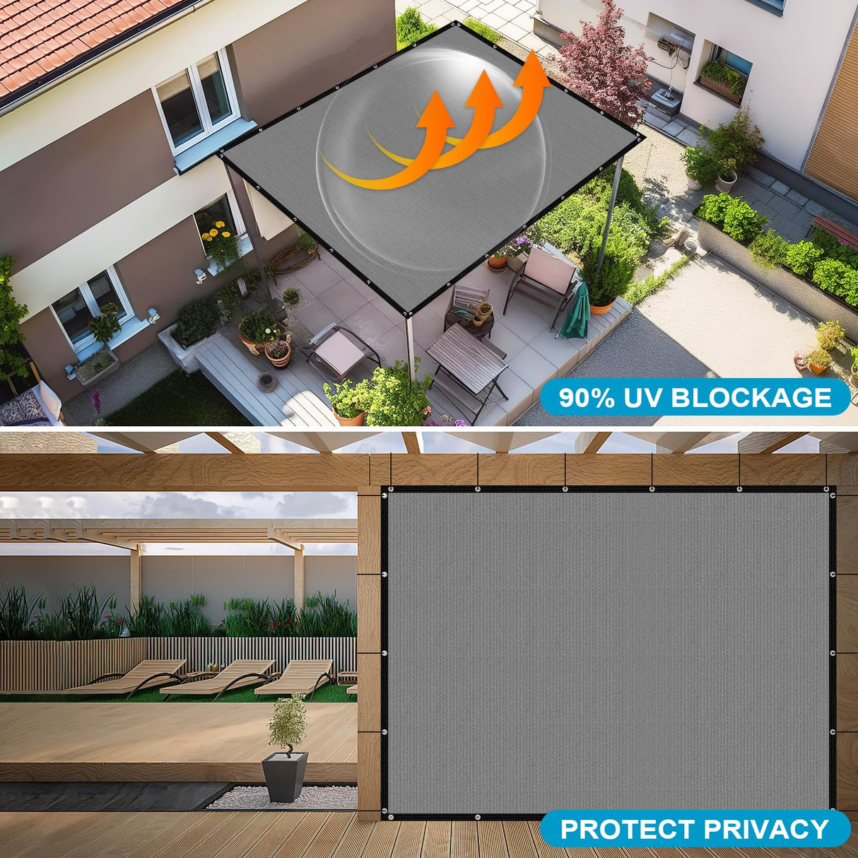 Artpuch Pergola Shade Cover with Grommets 8x10 FT 90% UV Block Outdoor Sun Shade Cloth Privacy Screen for Patio (Customized Available) Light Grey Artpuch