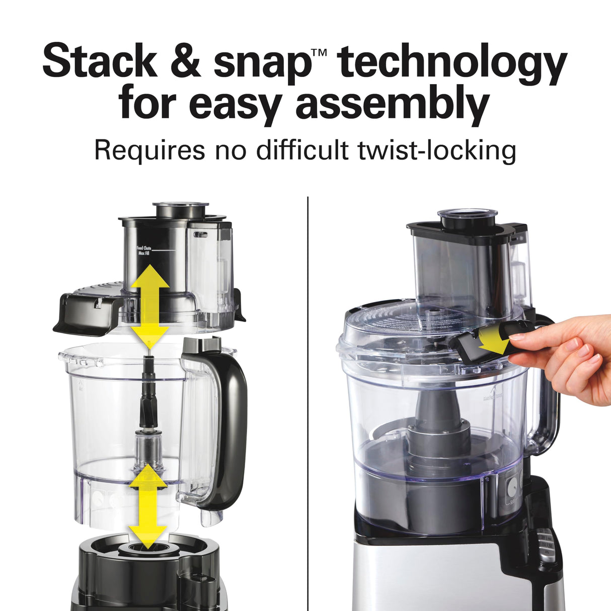 Hamilton Beach Stack & Snap Food Processor and Vegetable Chopper, BPA Free, Stainless Steel Blades, 12 Cup Bowl, 2-Speed 450 Watt Motor, Black (70725A) Hamilton Beach