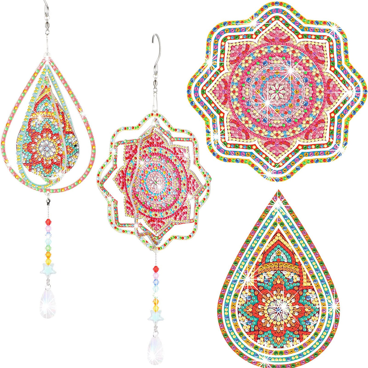 Queekay 2 Pieces 3D Diamond Painting Wind Chime Diamond Art Suncatcher Kits Three Dimensional by Number Hanging Ornament Double Sided Crystal Suncatcher Window Decor for Home Wall Garden(Drop) Queekay
