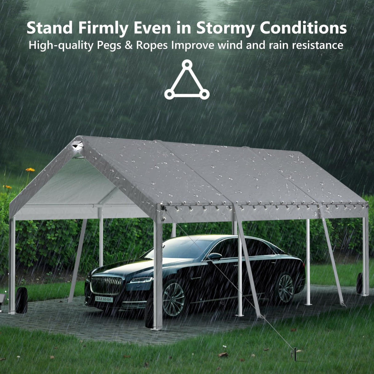 10 * 20 Heavy Duty Carport Canopy - Extra Large Portable Car Tent Garage with Adjustable Peak Height from 9.5ft to 11ft,Removable Roof &Side Walls for Car, SUV,Boats Sannwsg