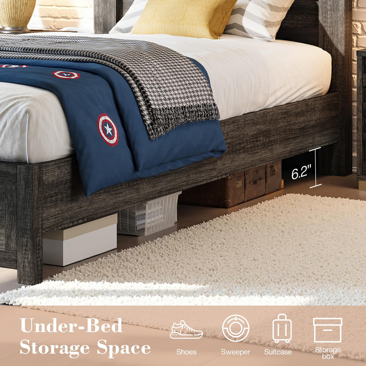 LUXOAK Twin Farmhouse Bed Frame with 49" Fluted Headboard, Wooden Platform Bed with Natural Grain, Noise-Free, No Box Spring Needed, Rustic Grey LUXOAK