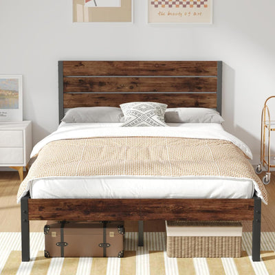 Fluest Full Bed Frame with Headboard and Footboard, Metal Full Bed Frame with Under Bed Storage, All-Metal Support System, No Box Spring Needed, Easy Assembly,Rustic Brown