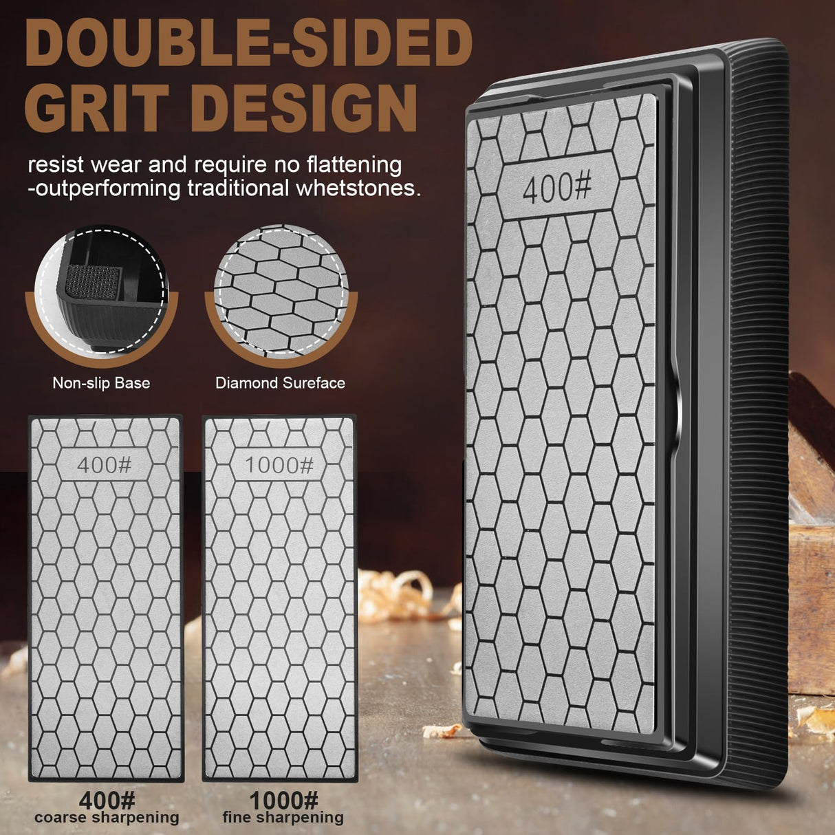 Chisel Sharpening Jig with Diamond Sharpening Stone 400# 1000# Grit, Wood Honing Guide for Chisels and Planes Width 0.1" to 2.8" with Sharpening Angle Fixture, Angle Gauge from 10° to 45° Gohelper