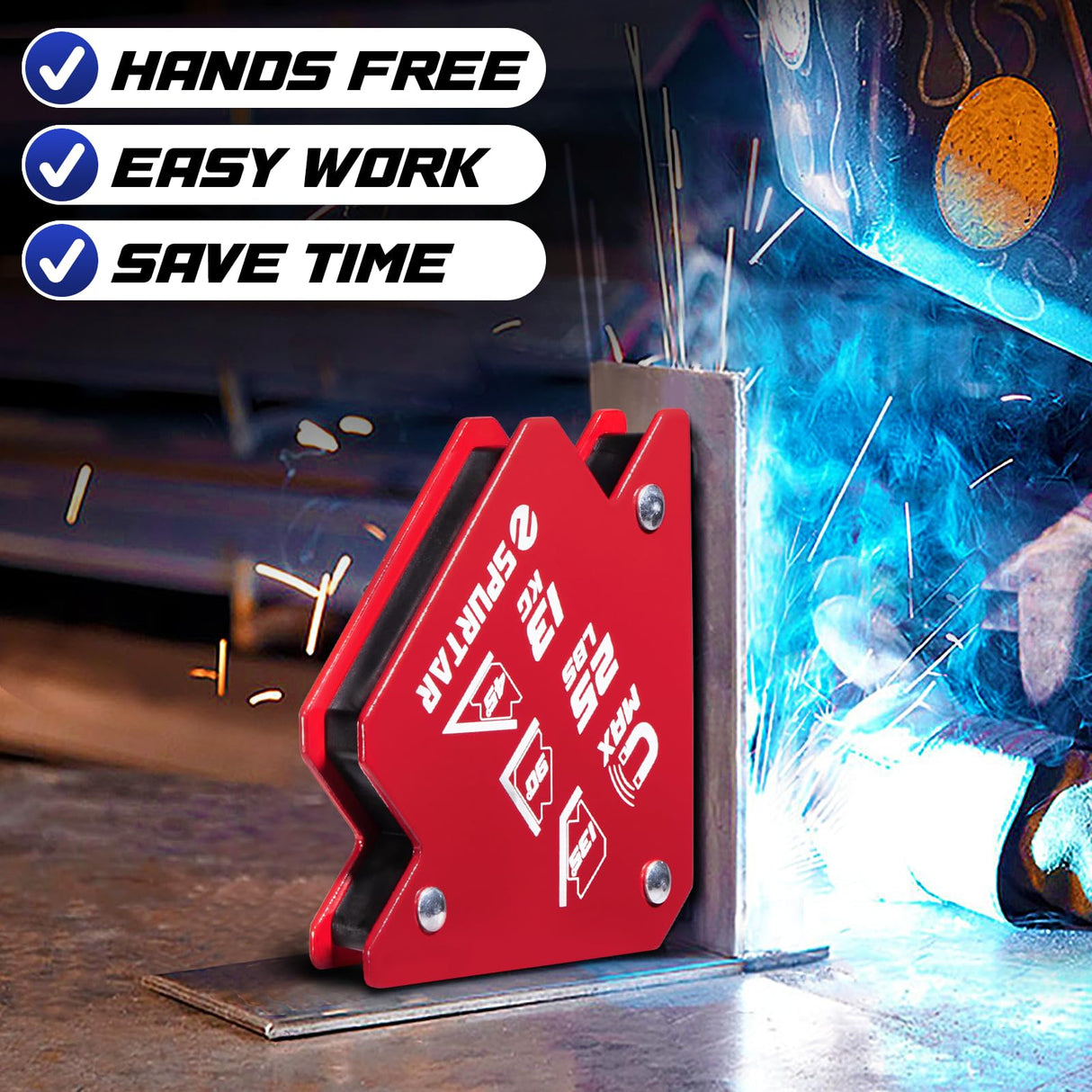 Spurtar Welding Magnets 6pcs 25lbs, Heavy Duty Welding Magnets and Clamps, Strong Magnetic Holder Tools and Accessories, 45, 90, 135 Degree Angle Spurtar