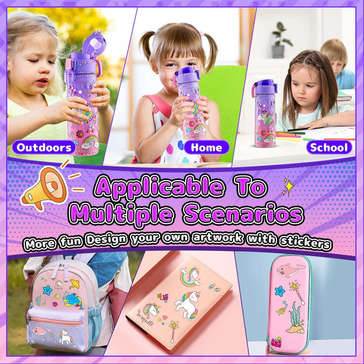 Decorate Your Own Water Bottle Kits for Girls Age 4-12, Unicorn Toys for Girls Age 4-6 Painting Crafts Kit, Clay Beads Bracelet Making Kit, Birthday Gifts Toys for Ages 6-12 (Unicorn) BOOH