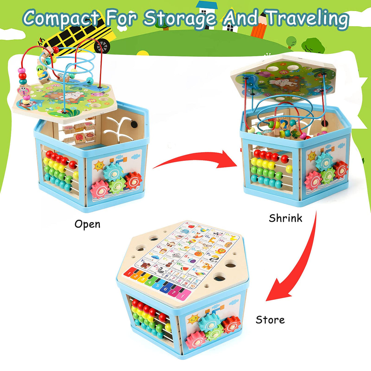 Vomocent Wooden Activity Cube for 1 Year Old Kids, Educational Learning Bead Maze for Toddler Age 1-3, Developmental Montessori Toys for 12-36 Months Boys Girls Gift Vomocent