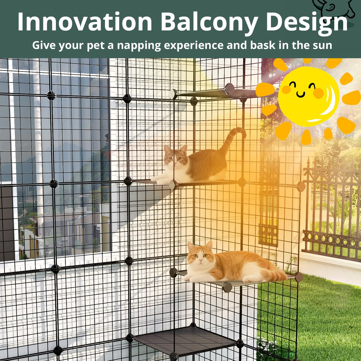 Oneluck Large Outdoor Cat House Catio Enclosure, DIY Cage Kennels Crate Spacious Exercise Place Ideal for 1-6 Cats, 55.1" L x 28.7" W x 69.8" H Balcony Playpen with 16 Platforms Super Large Door Oneluck