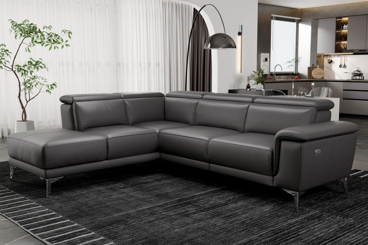 Valencia Pista 113" Cloudy Grey Full Leather Reclining Sectional Sofa with Left Hand Chaise | Power Recliner Chair, Nappa 11000 Leather | L Shaped Couch for Living Room Furniture VALENCIA THEATER SEATING