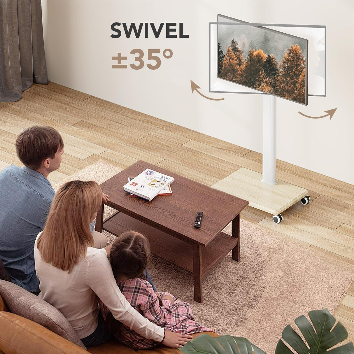 Mobile TV Stand for 27 to 65 Inch TVs, Portable Rolling TV Cart on Wheels, Tall Universal Floor Stands with Swivel Mount, Height Adjustable Sleeking Standing Mount Fit Corner, Bedroom, Outdoor AX WABER