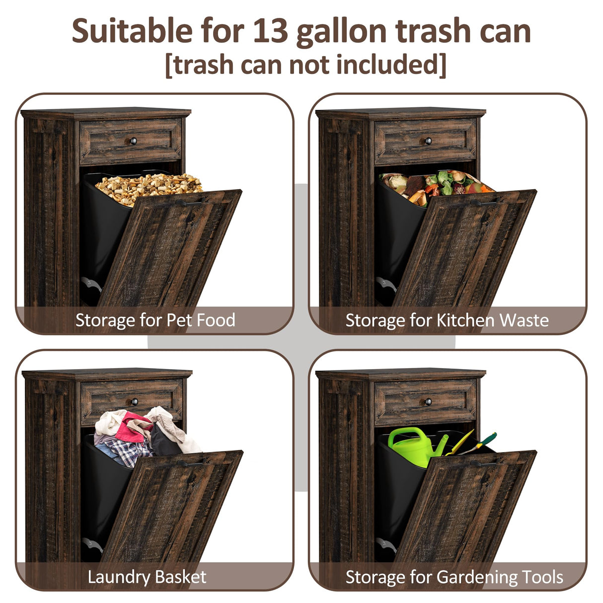 Ancohom Tilt Out Trash Cabinet 13 Gallon Wooden FreeStanding Waste Bins with Hideaway Drawer,Kitchen Island with Trash Can Storage(Rustic Black) Ancohom