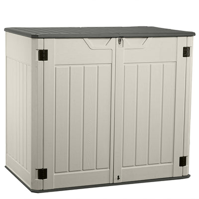 EHHLY Horizontal Resin Storage Shed, 47 Cuft Garden Tool Sheds & Outdoor Storage, Outdoor Plastic Storage Cabinet Waterproof, 4.5 x 2.8 ft Backyard Outside Lawn Mower Storage Shed, Vanilla