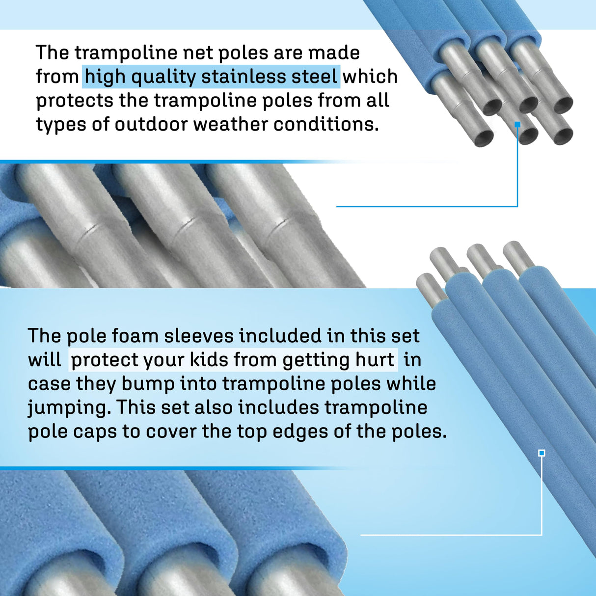 Machrus Upper Bounce Trampoline Safety Enclosure Set for 7.5 FT 10FT 12FT 13FT 14FT 15FT Frames - Includes Net, Poles & Hardware - Installs Outside Frame Upper Bounce