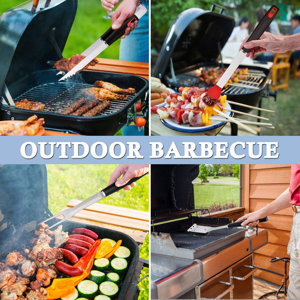 HaSteeL BBQ Grill Accessories Set of 7, Stainless Steel Grilling Tools Set with Storage Bag, Heavy Duty Grill Spatula, Tong, Fork, Basting Brush, Cleaning Brush, Dishwasher Safe & Man’s Gift HaSteeL