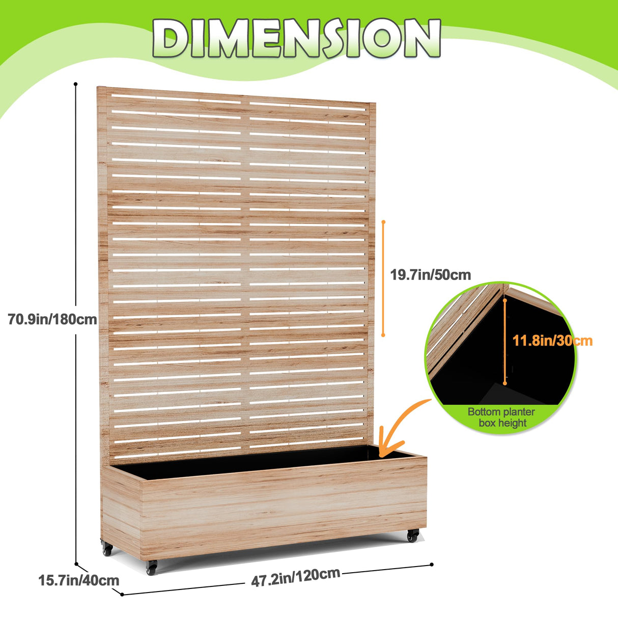 15.7"×70.9"×47.2" Metal Raised Garden Bed with Trellis and Wheels - Tall Trellis Planter Box for Climbing Plants, Vegetables & Vines - Outdoor Privacy Planters for Patio (Acacia Wood Grain) TOAOTBNBO