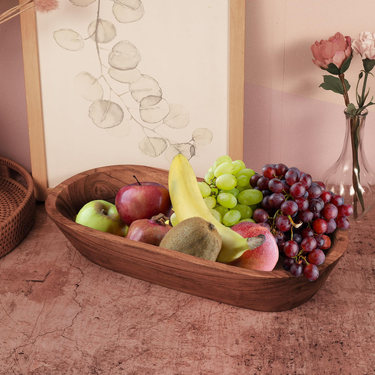 Wooden Dough Bowl – Handmade Decorative Bowls for Home Decor, Bathroom, Kitchen Counter & More - Acacia Wood Large Dough Bowl Fits Cosmetics, Keys & Other Knick Knacks – Great Boho Home Decorations Luxe Designs