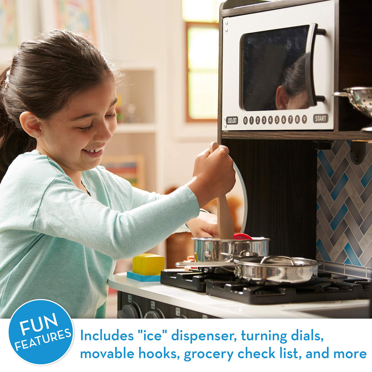 Melissa & Doug Wooden Chef’s Pretend Play Toy Kitchen With “Ice” Cube Dispenser – Charcoal Gray - Kitchen Play Set For Toddlers And Kids Ages 3+ Melissa & Doug